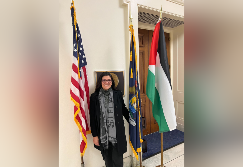 Tlaib erects Palestinian flag in Capitol Hill office, accuses Israel of ‘apartheid’