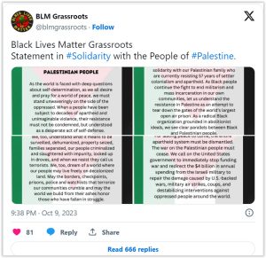 Black Lives Matter Group Throws Support Behind Hamas Attacks, Calls Murder of Israelis ‘Self-Defense’